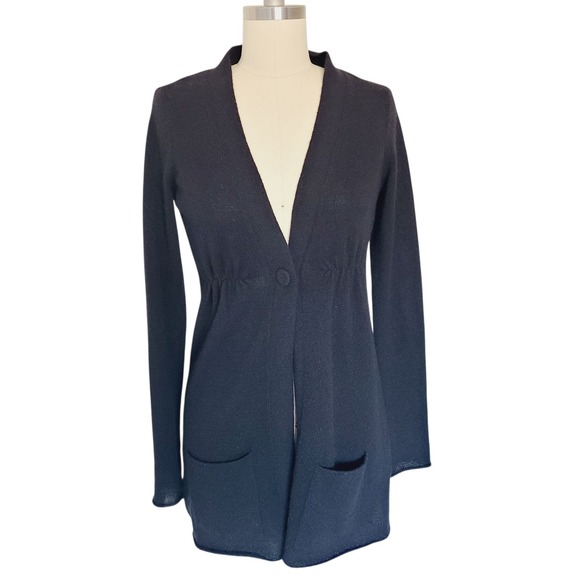 Vince Small Black 100% Cashmere One Button Cardigan Gathers Minimalist Quiet Lux - Picture 1 of 7